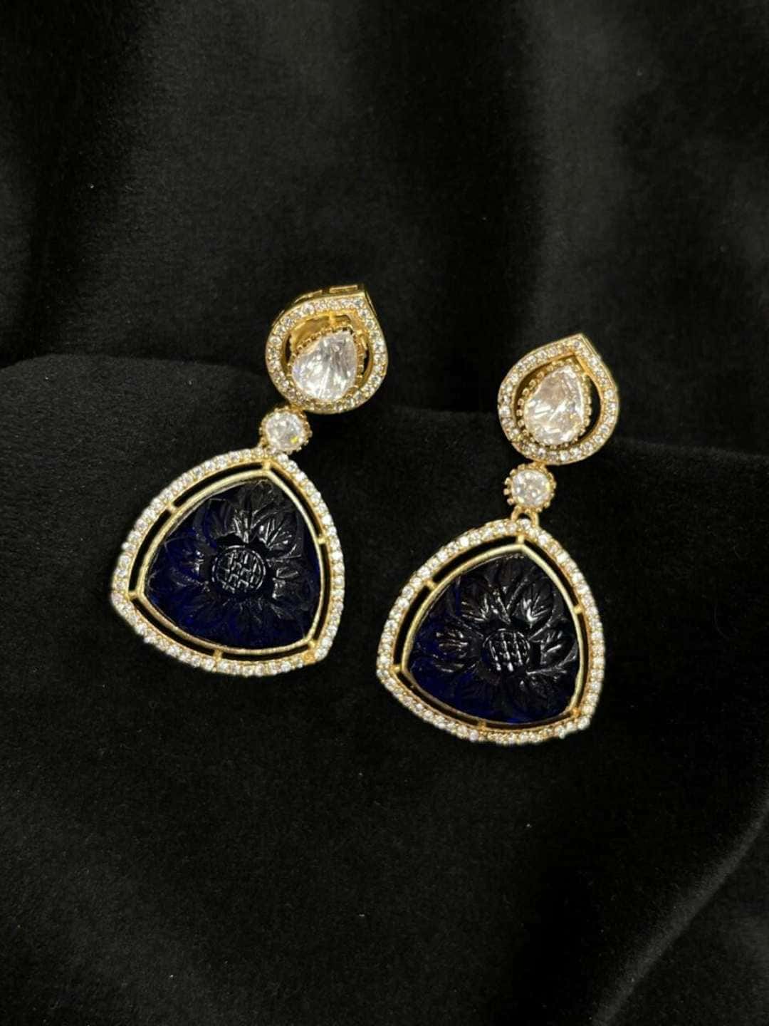 Ishhaara Blue Triangle American Diamond Stud Earrings