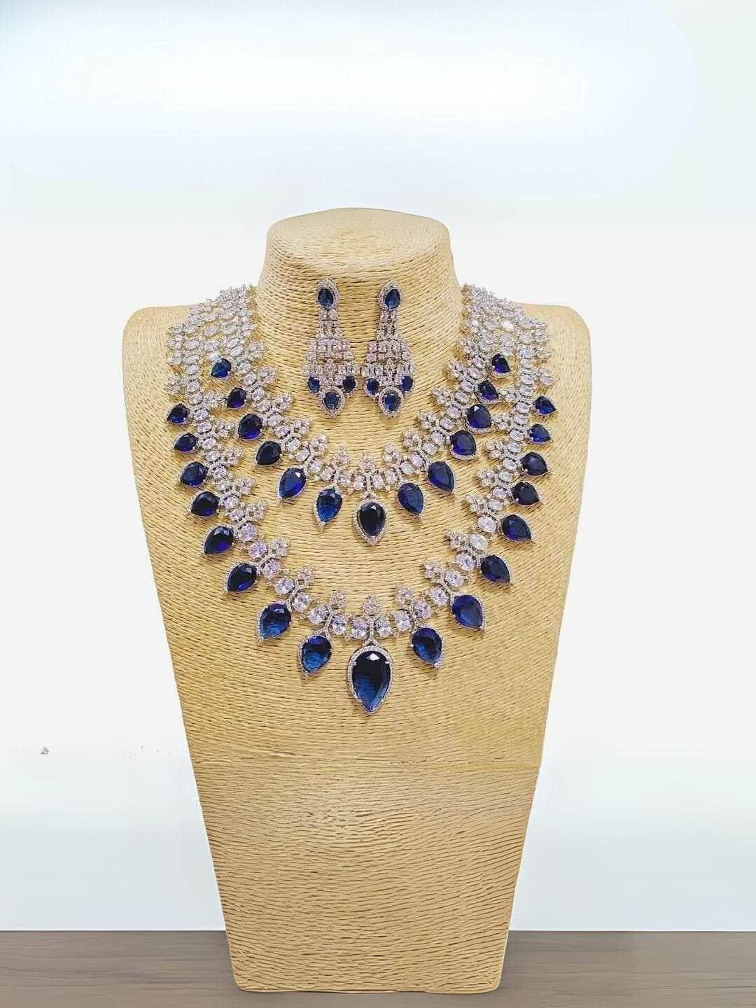 Ishhaara Two Layered Platinum Cz Necklace Set