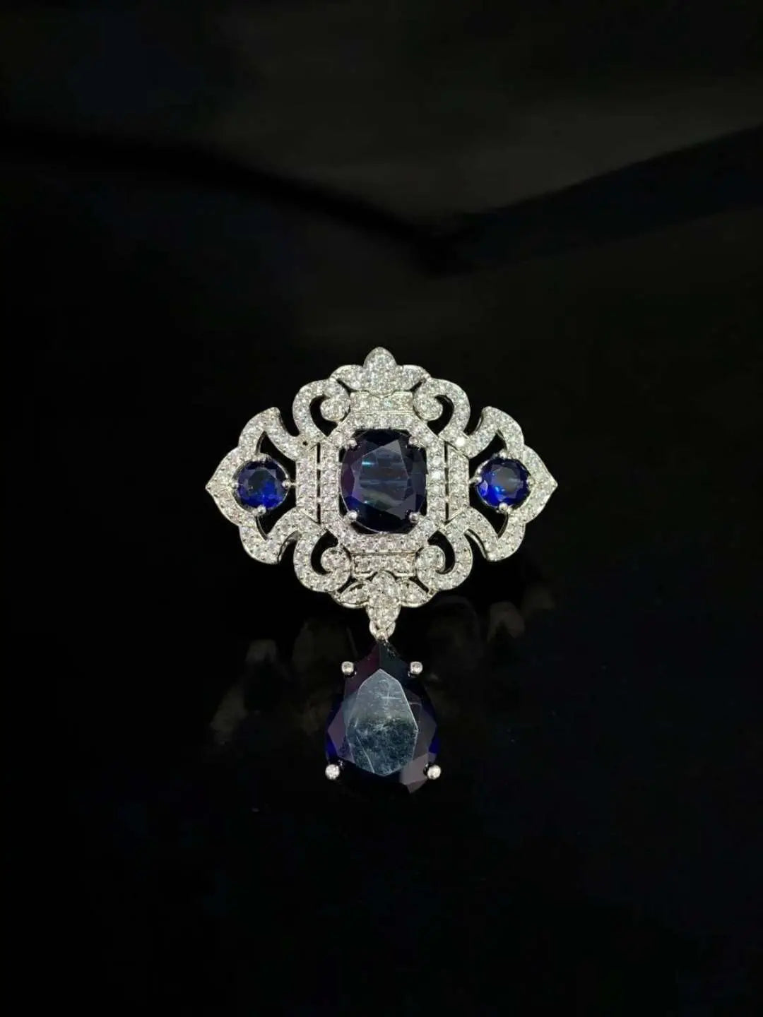 Ishhaara Blue Victorian Style Drop Brooch
