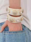 Ishhaara Boho Style Shell And Faux Pearl Ombre Resin Bangle