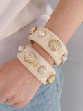 Ishhaara Boho Style Shell And Faux Pearl Ombre Resin Bangle