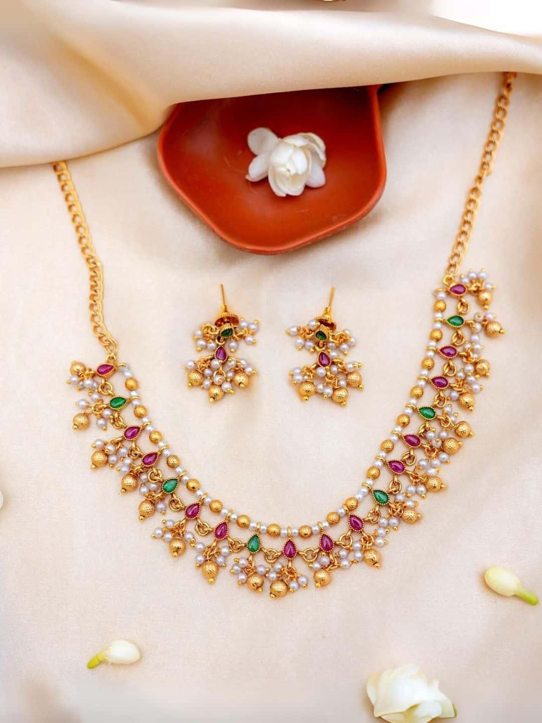 Ishhaara Bridal Red And Green Stone Jadau Necklac