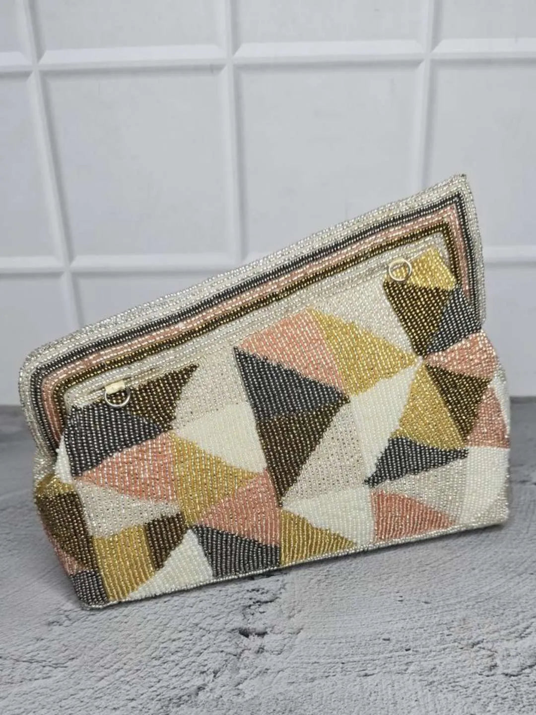 Ishhaara Brown Beaded Designer Flap Clutch Bag