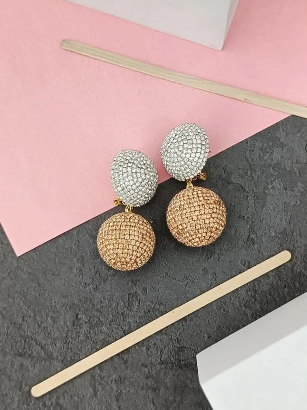 Ishhaara Brown Dual Zircon Ball Earring