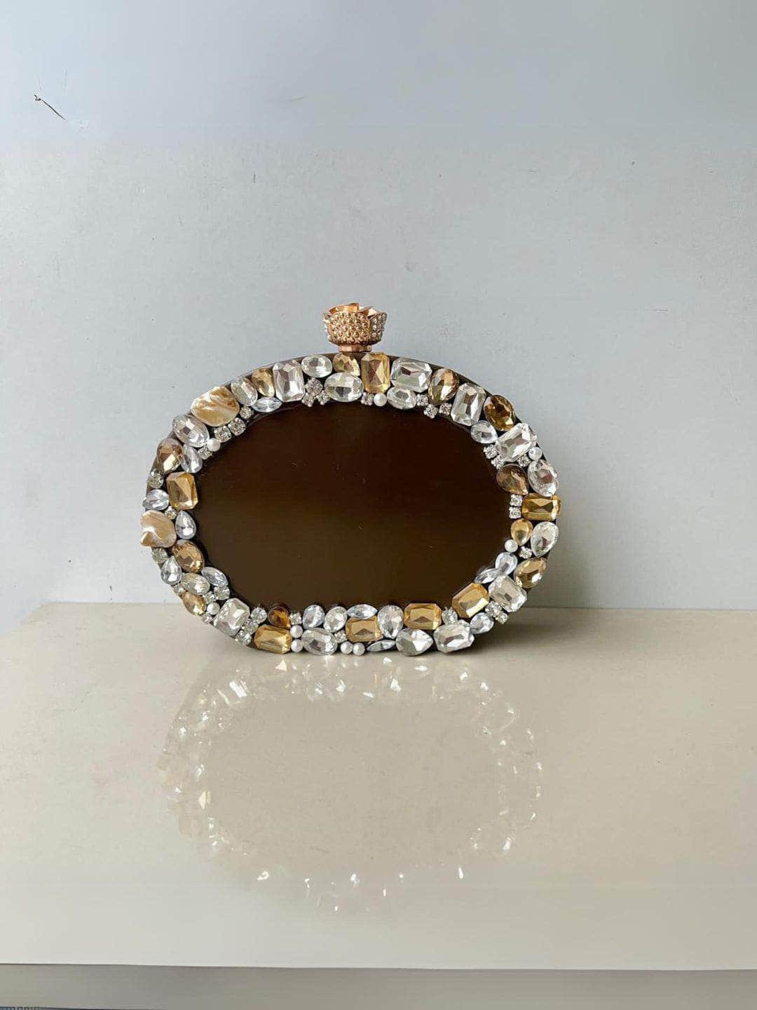 Ishhaara Floral Rhinestone Clutch Bag