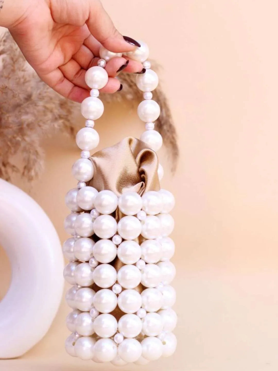 Ishhaara Brown Handmade Luxury Beaded Pearl Bags