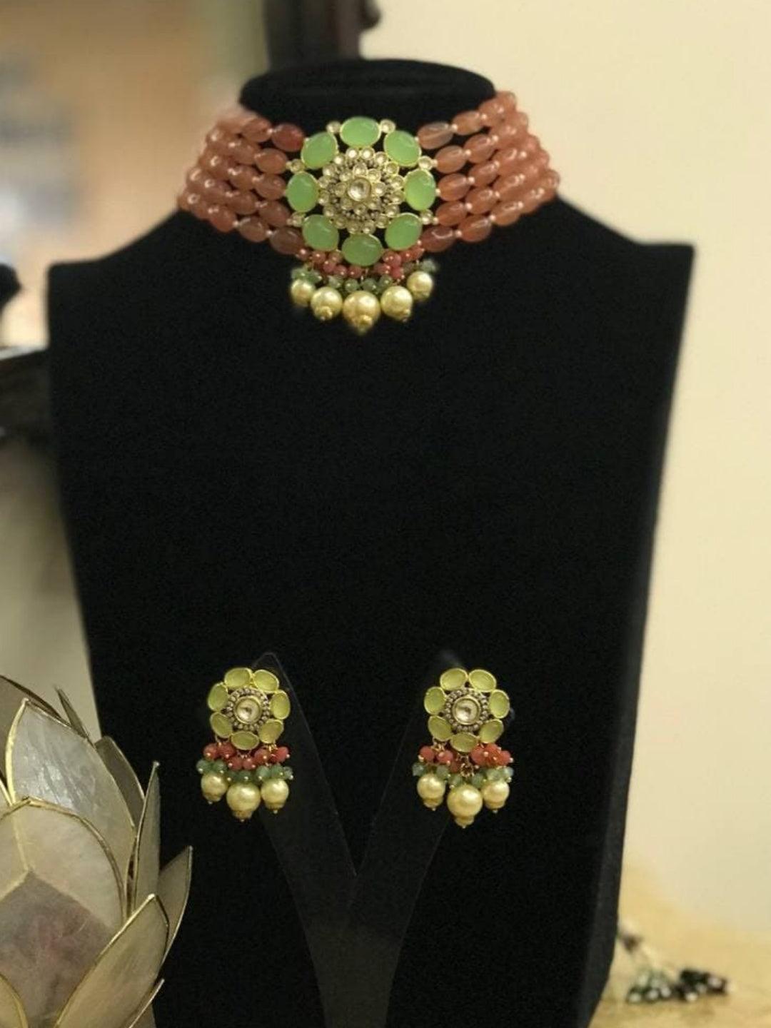 Ishhaara Brown Tina Dhanak In Precious Choker Beaded Necklace Set