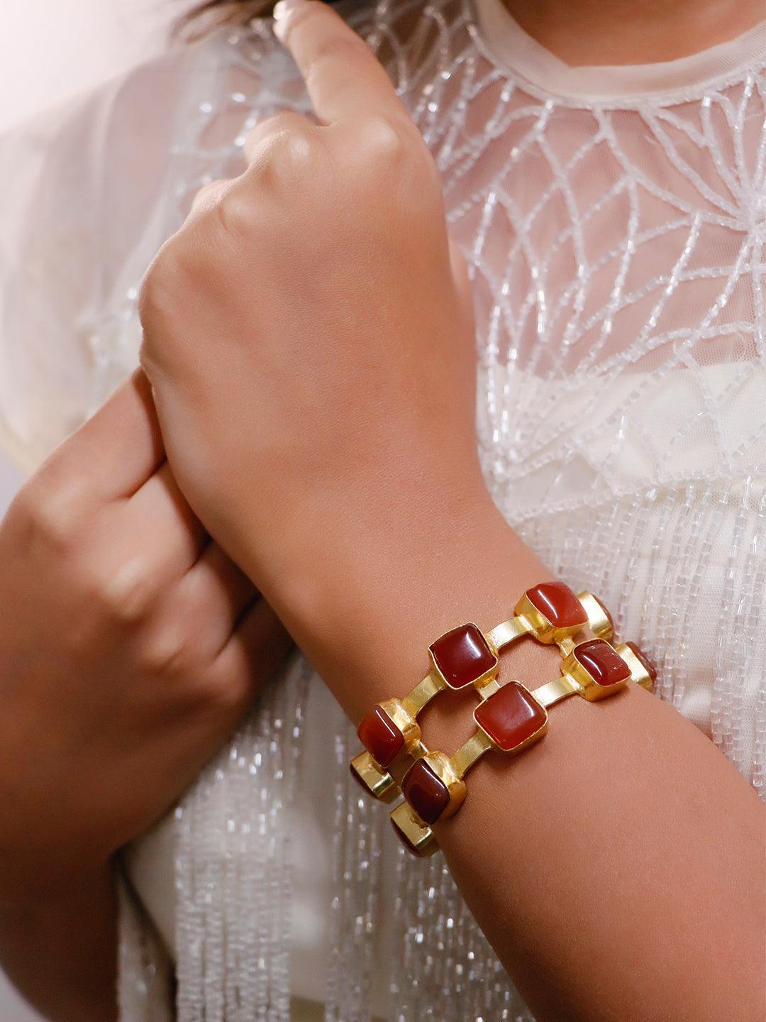 Ishhaara Carnelian Hand Cuff-Brick Red