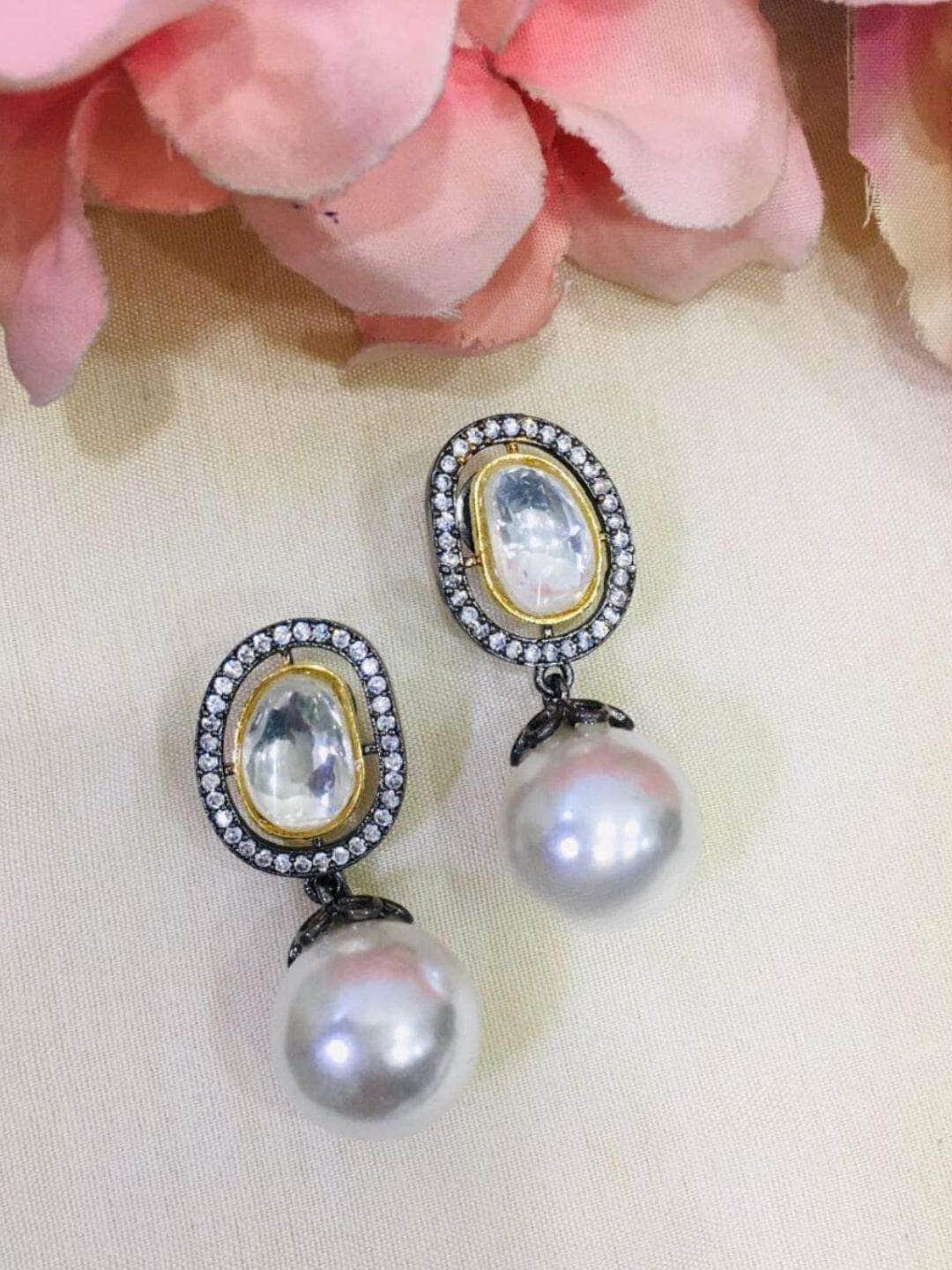 Ishhaara Classic Pearl And American Diamond Studded Earrings