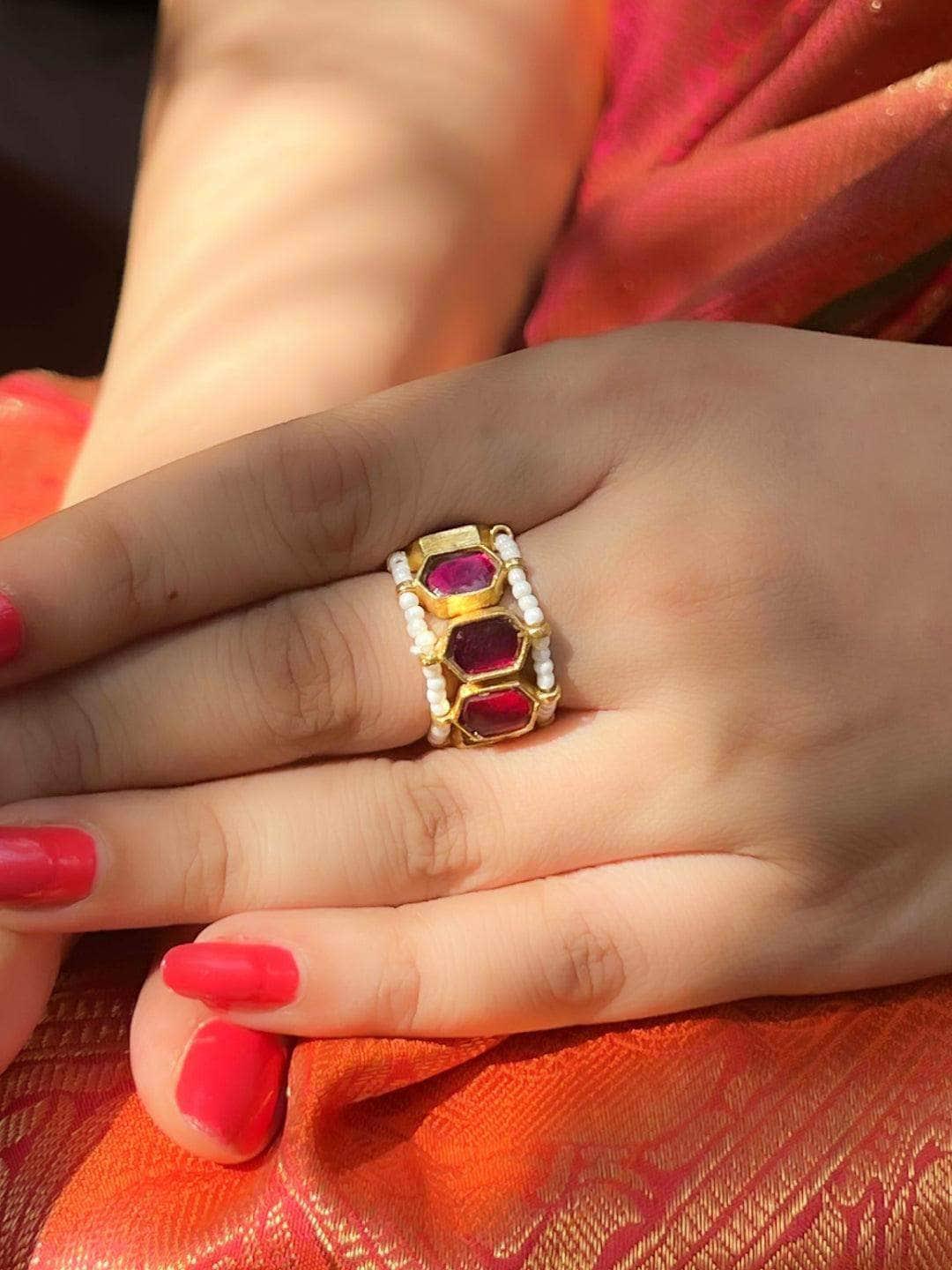 Ishhaara Classic Polki Stone Ring Pink