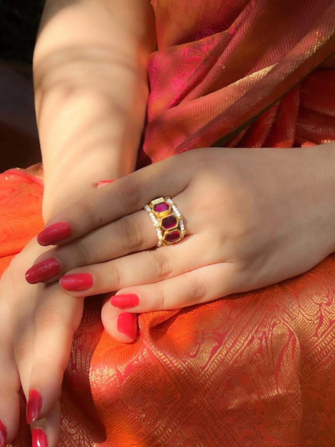 Ishhaara Classic Polki Stone Ring Pink