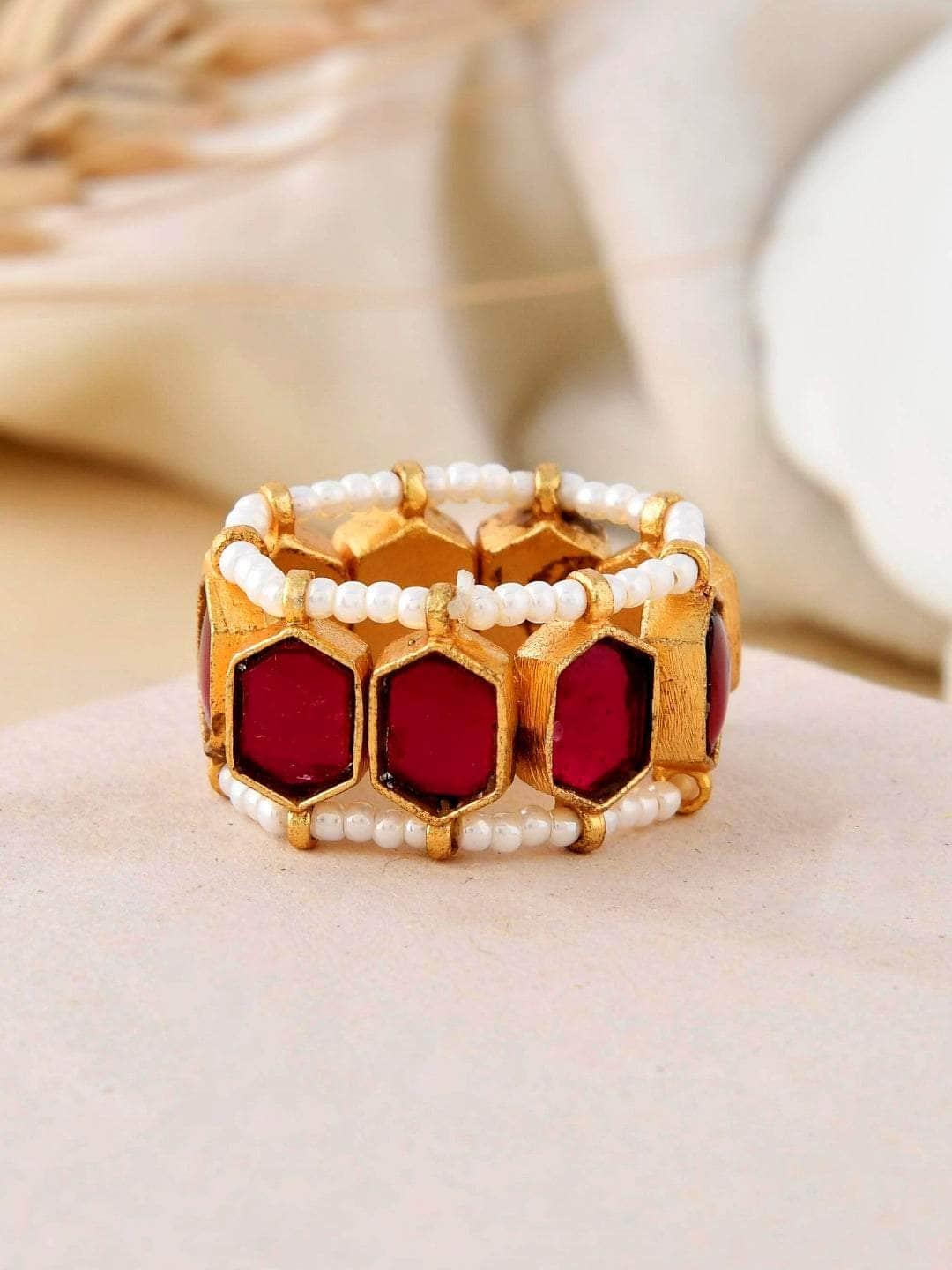 Ishhaara Classic Polki Stone Ring Pink