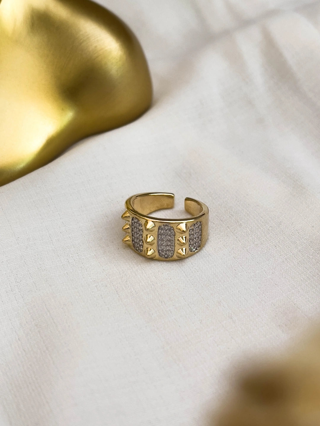 Ishhaara Copper Rivet Gold Plated Open-End Zircon Ring