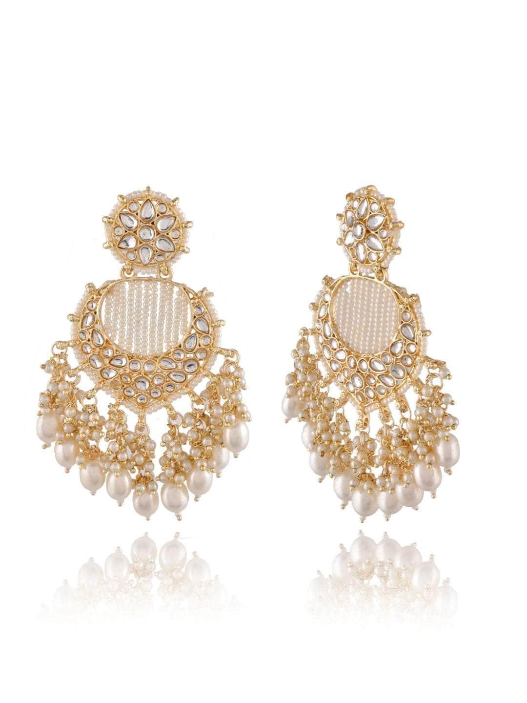 Ishhaara Creamy White Chandbali Kundan Pearl Earrings