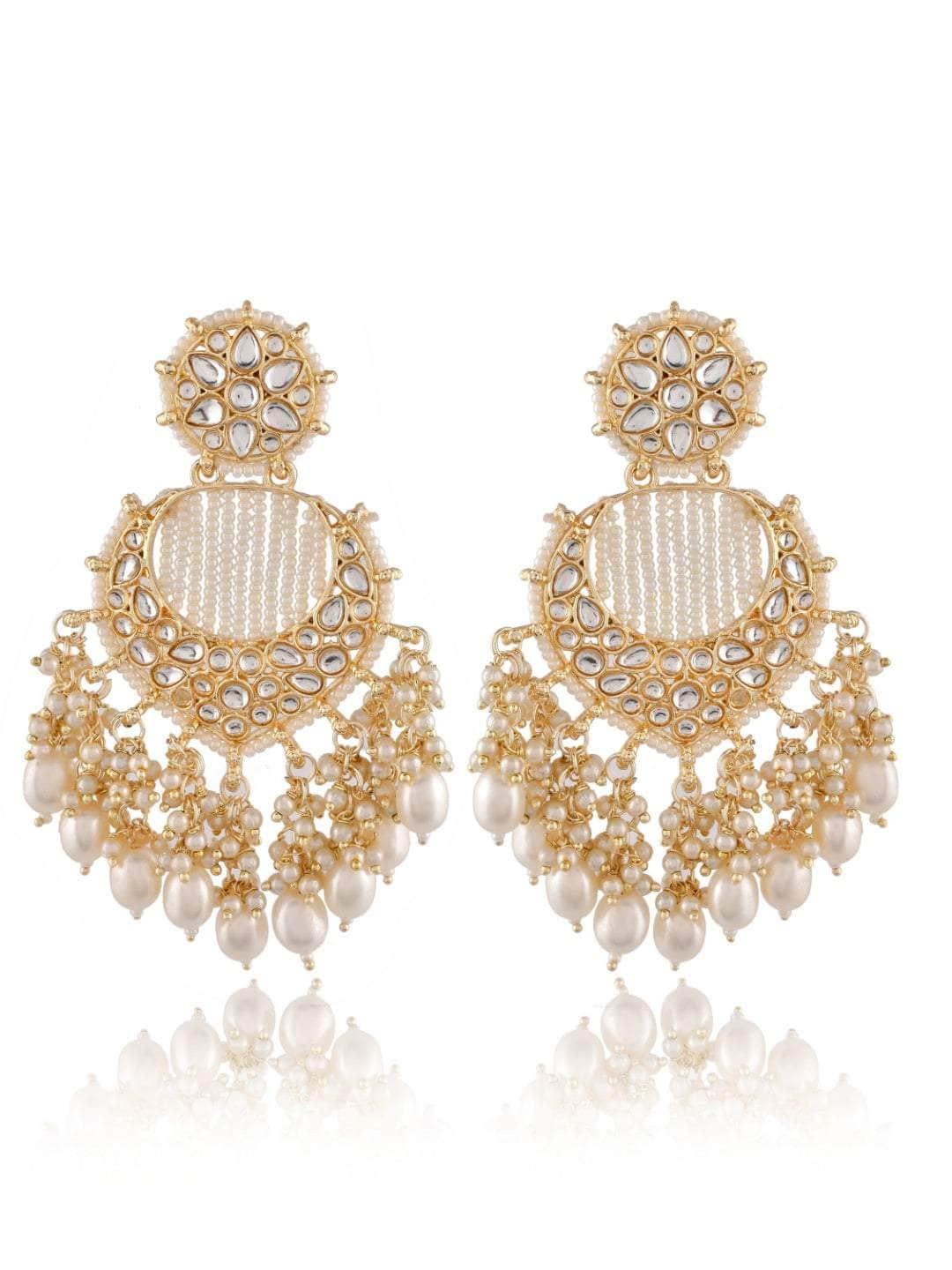 Ishhaara Creamy White Chandbali Kundan Pearl Earrings