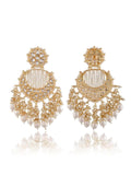 Ishhaara Creamy White Chandbali Kundan Pearl Earrings