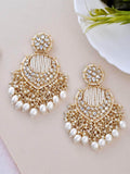 Ishhaara Creamy White Chandbali Kundan Pearl Earrings