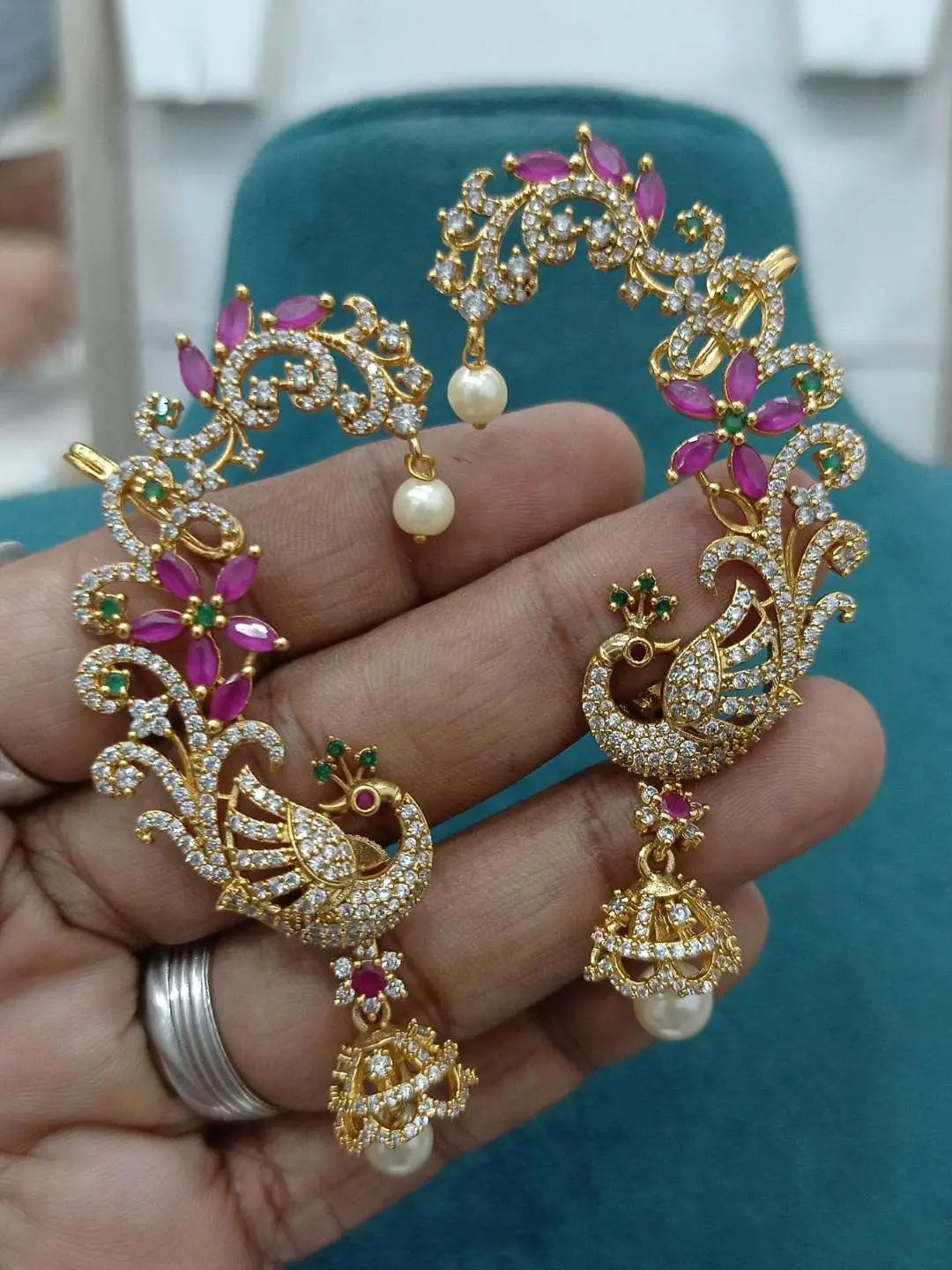 Cz Stone Studded Earcuff Jhumka - Main Image