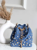 Ishhaara Dark Blue Crystal Denim Bucket Bags