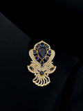 Ishhaara Dark Blue Gold Embellished Victorian Heart Brooch