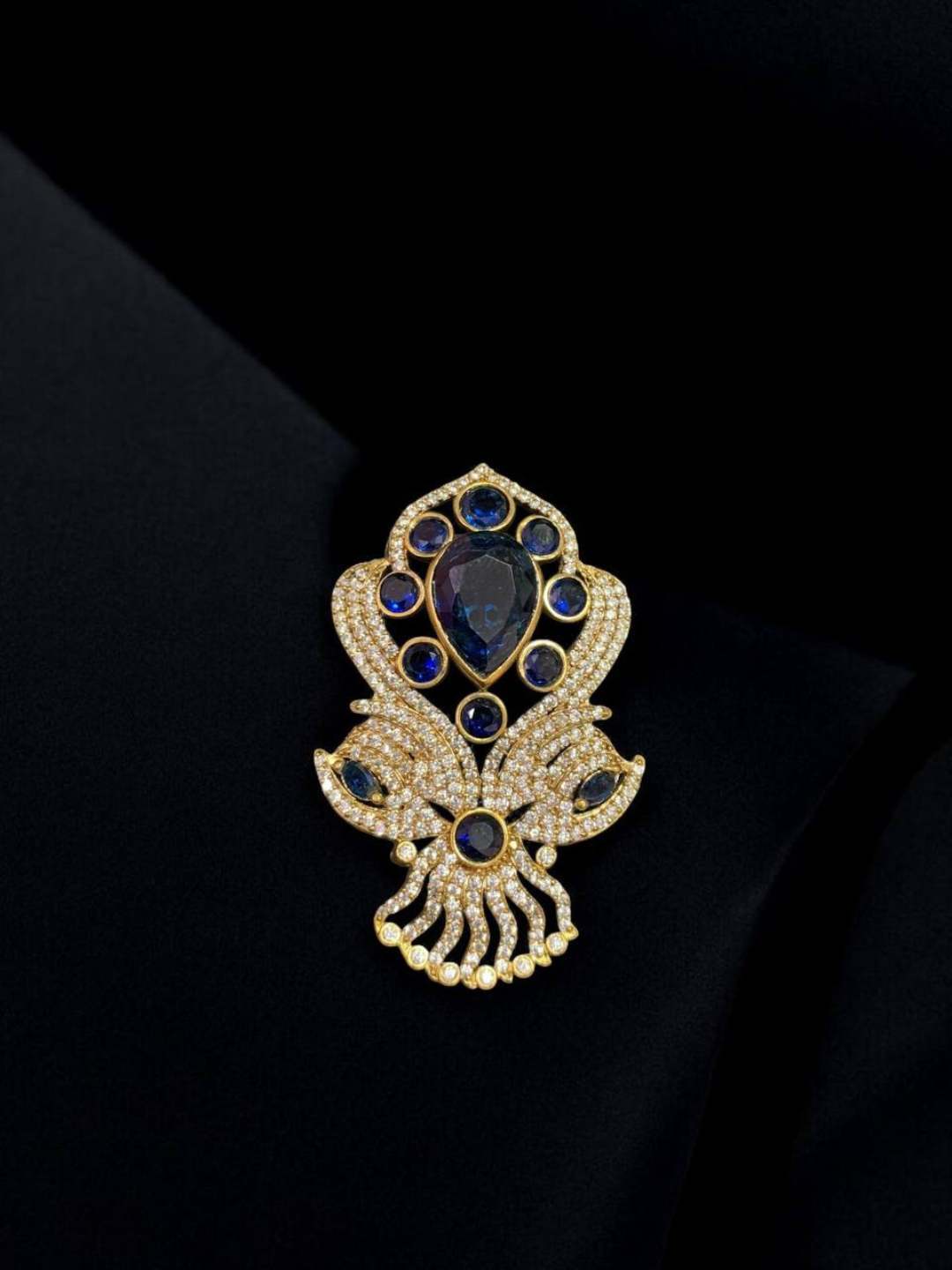 Ishhaara Dark Blue Gold Embellished Victorian Heart Brooch