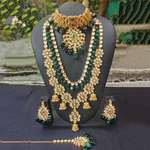 Ishhaara Dark Green Layered Jumki Choker Bridal Set