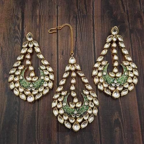Ishhaara Meena Kundan Drop Teeka Earrings Set