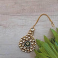 Ishhaara Dark Green Round Meena AD Kundan Teeka