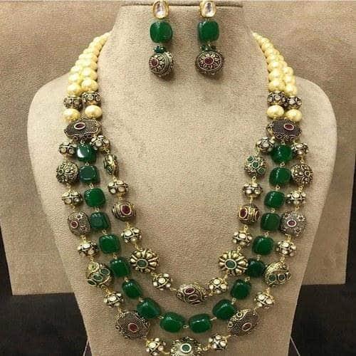 Ishhaara Stone Gunmetal Beads Necklace
