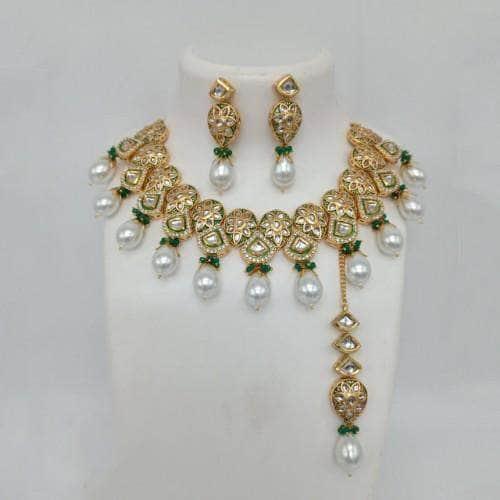Ishhaara Triangular Meena Kundan Drop Necklace Set