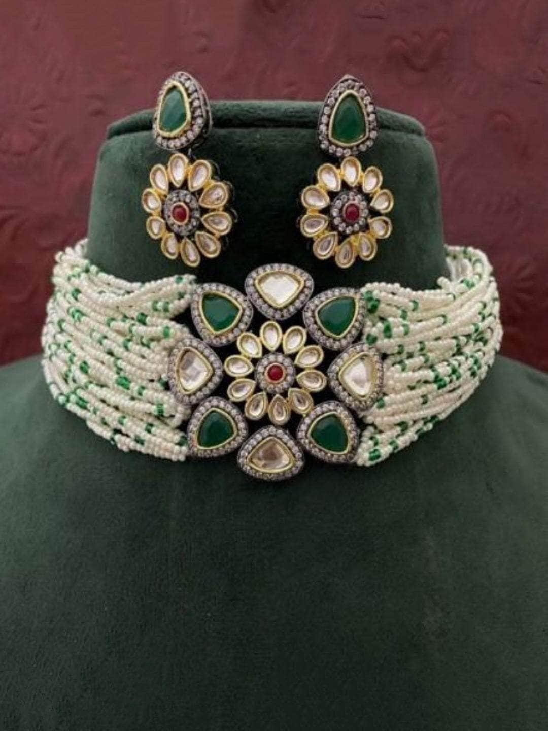 Ishhaara Triangular Moti Choker And Earring Set