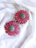 Ishhaara Dark Pink Cubic Zirconia Decor Stud Earrings