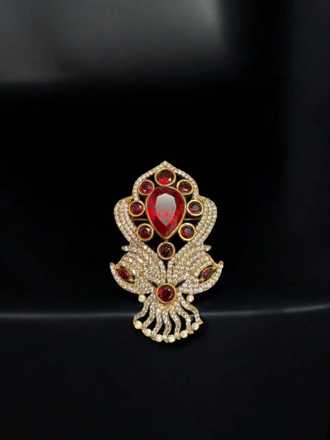 Ishhaara Dark Red Gold Embellished Victorian Heart Brooch