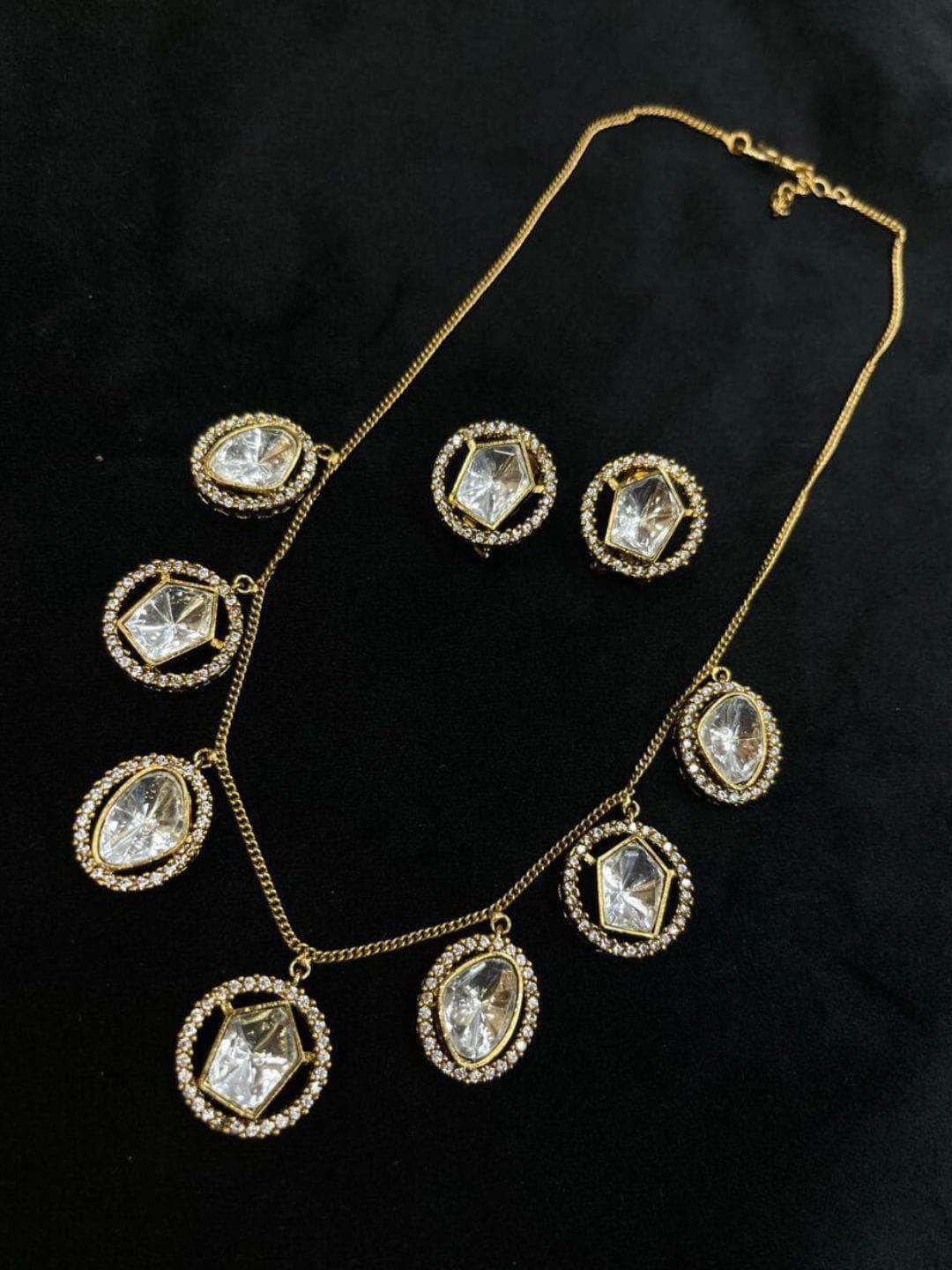Ishhaara Designer Uncut Polki Kundan Neckpiece With Earrings