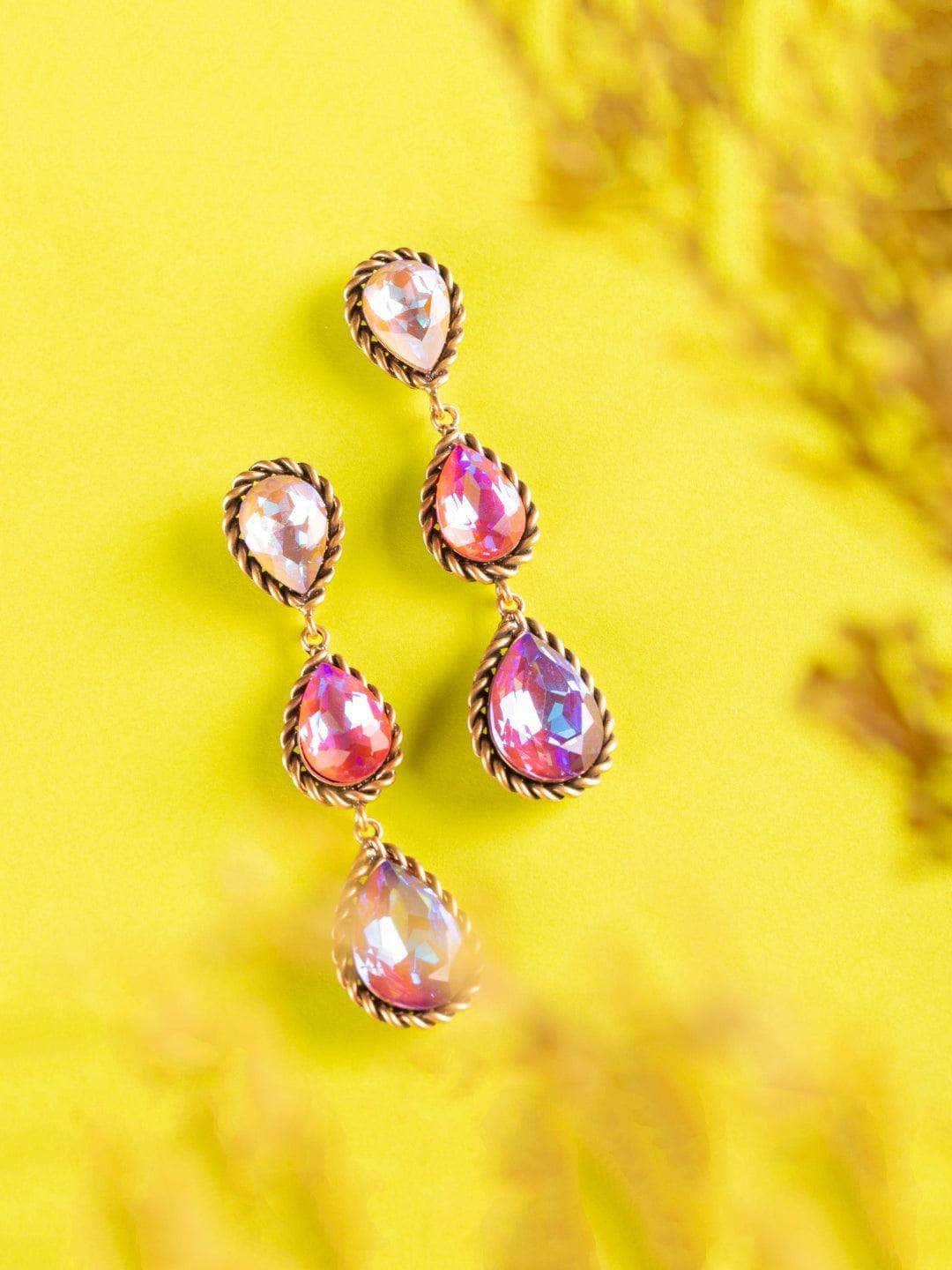 Ishhaara Drop 3 Tiered Earrings Purple