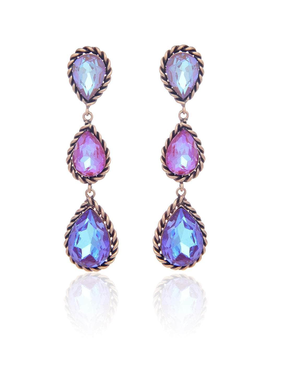 Ishhaara Drop 3 Tiered Earrings Purple