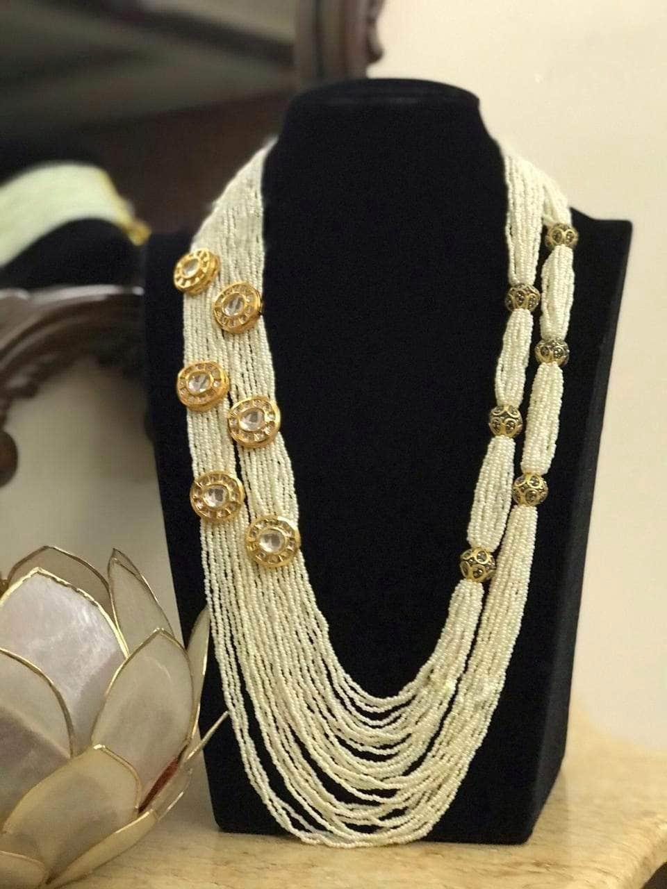 Ishhaara Dual Type Side Patch Pendant Moti Necklace