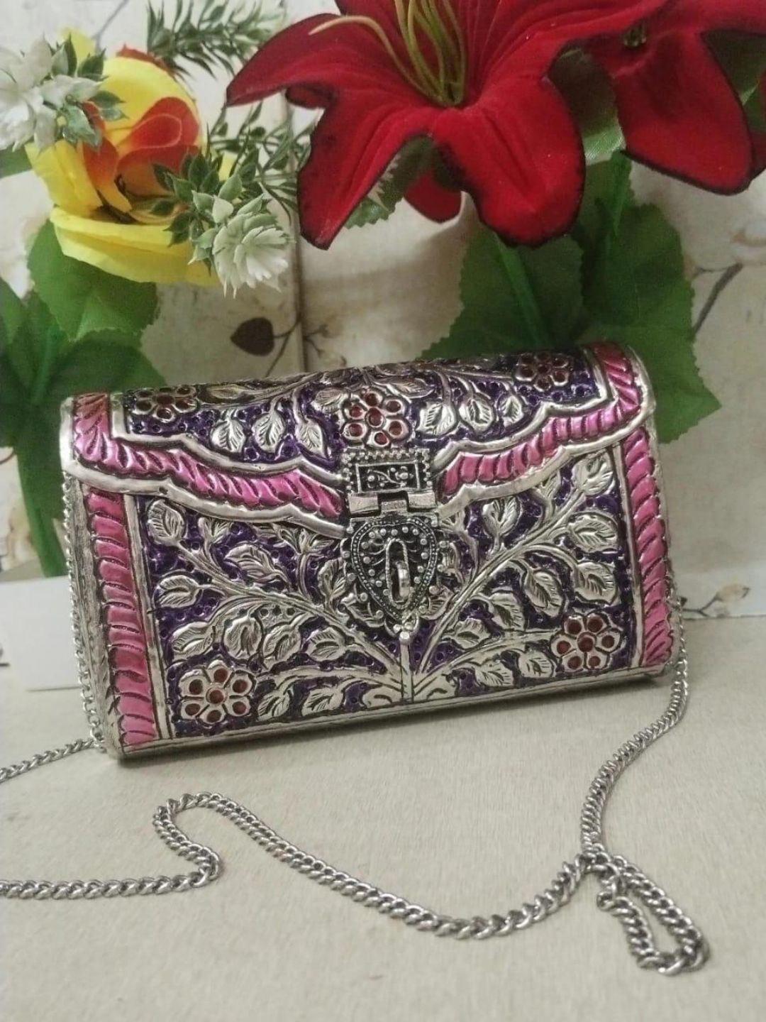 Ishhaara Elegant Handcrafted Silver Clutch Bag