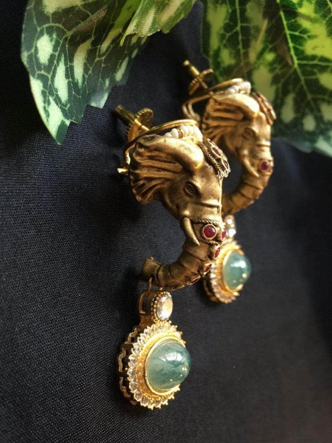 Ishhaara Elephant Face Shaped Polki Earring