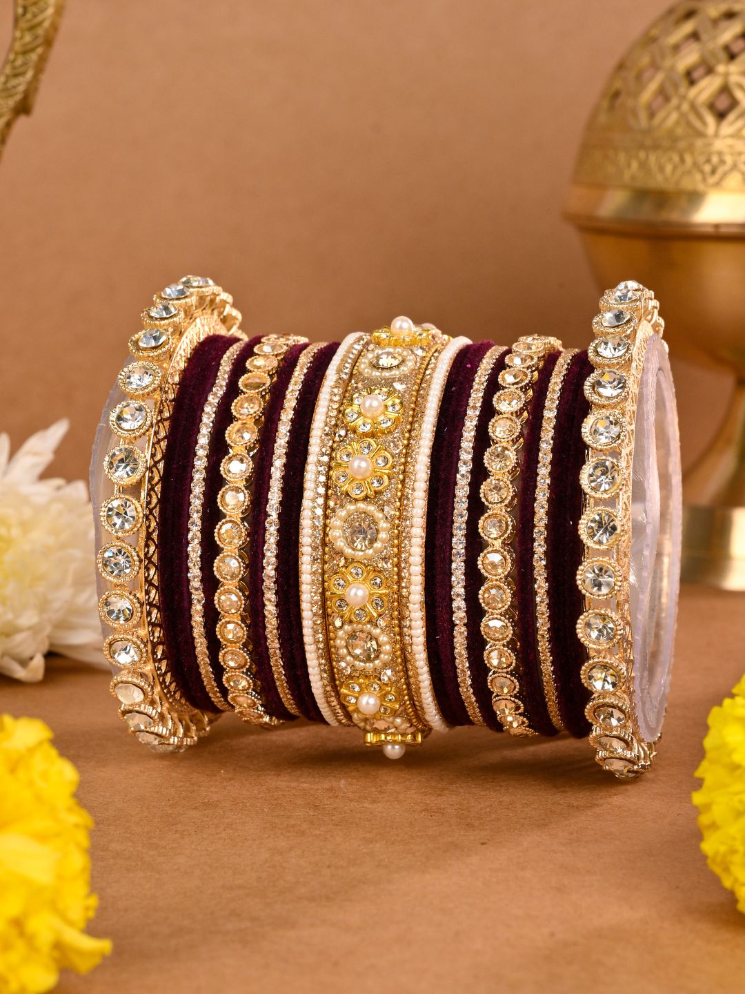 Embellished Velvet Bangles Bridal Chooda - Main Image