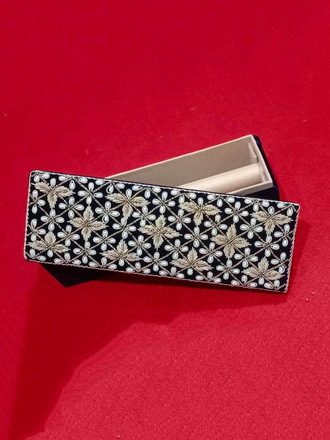 Buy Embroidered Navy Blue Bangle Box Online Ishhaara