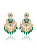 Ishhaara Enchanting Green Chandbali Kundan Pearl Earrings