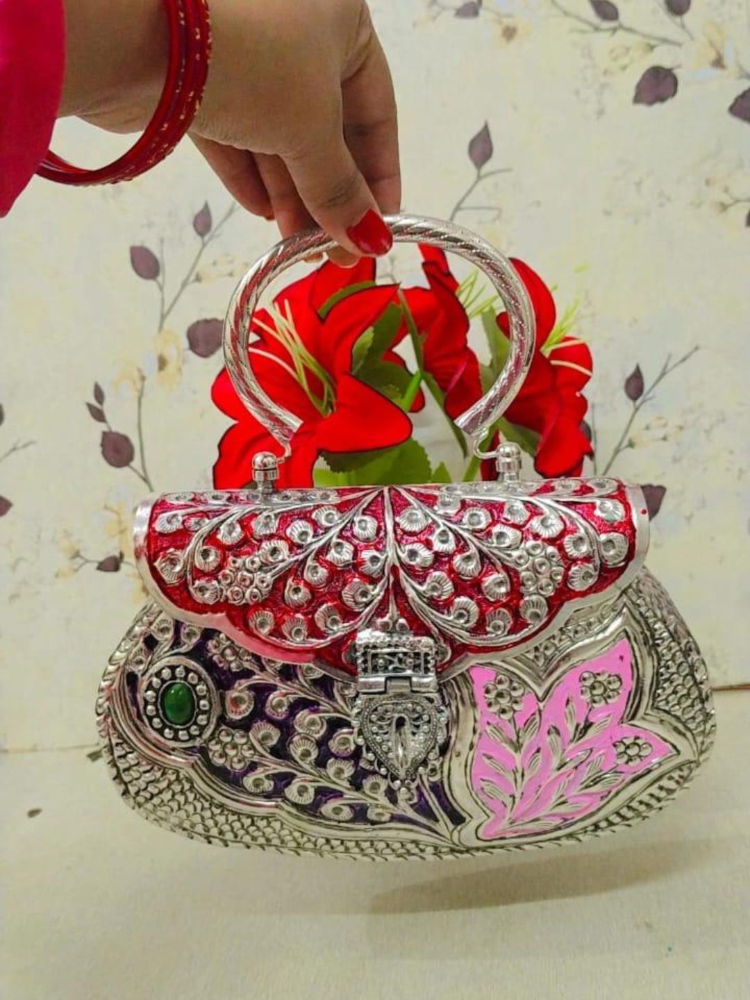 Ishhaara Exclusive Meenakari Clutch With Handle