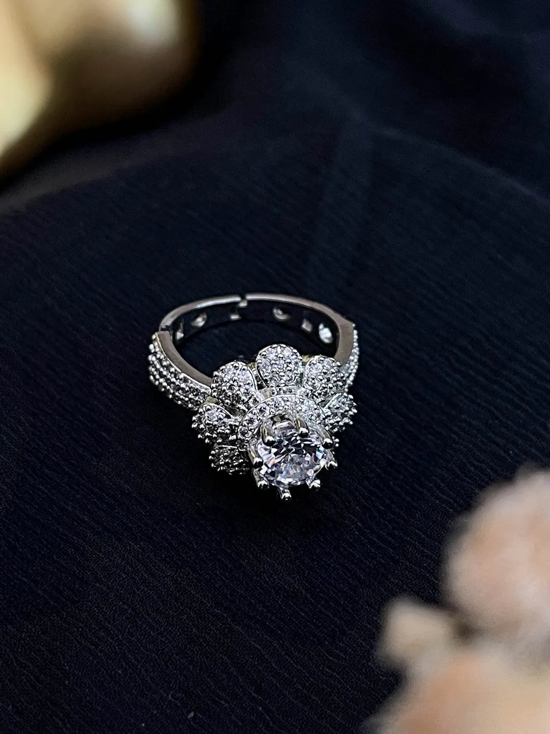 Ishhaara Exquisite Royal Ad Studded Adjustable Ring