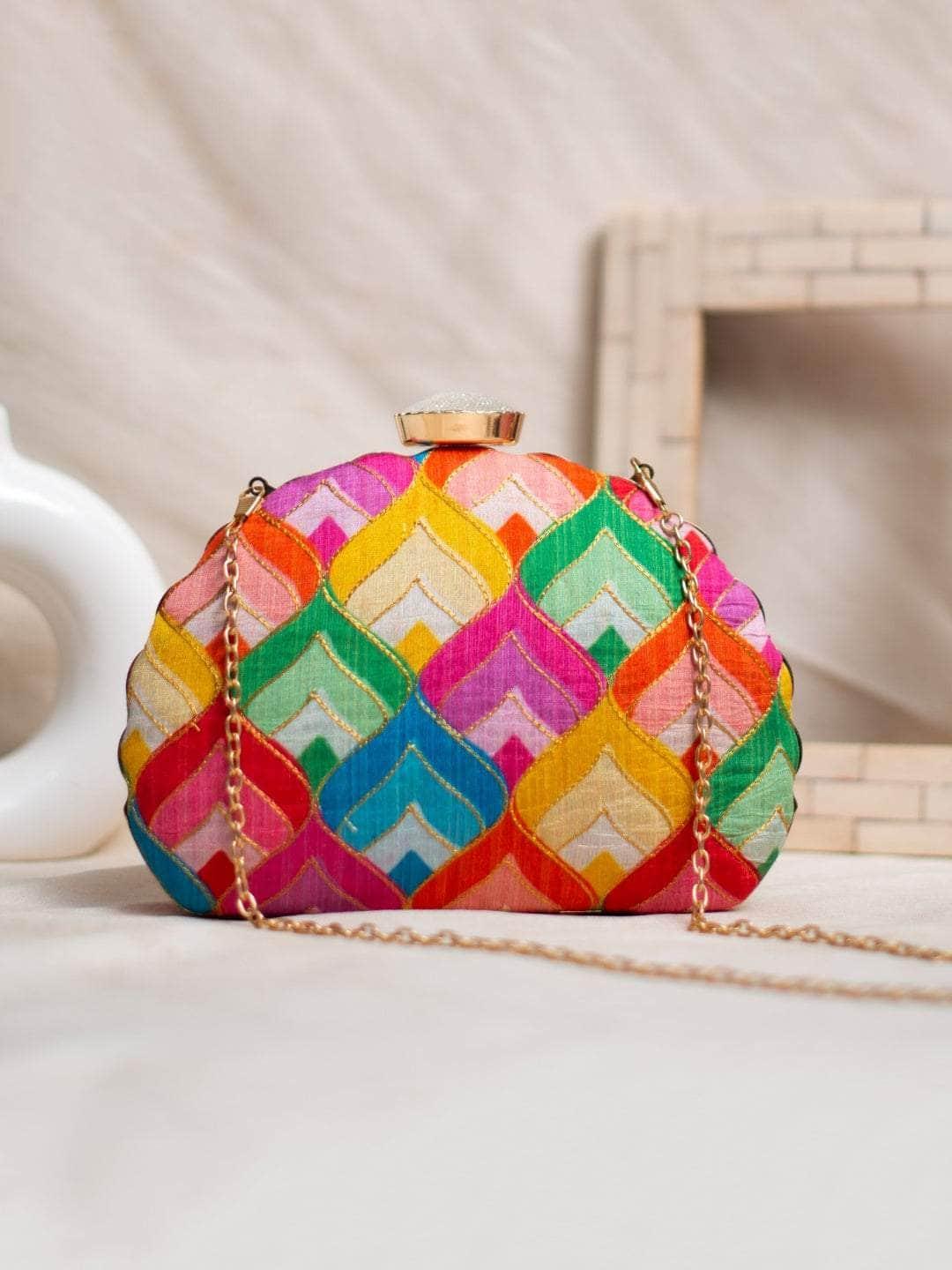 Ishhaara Fabric Clutches In D Shape Frame