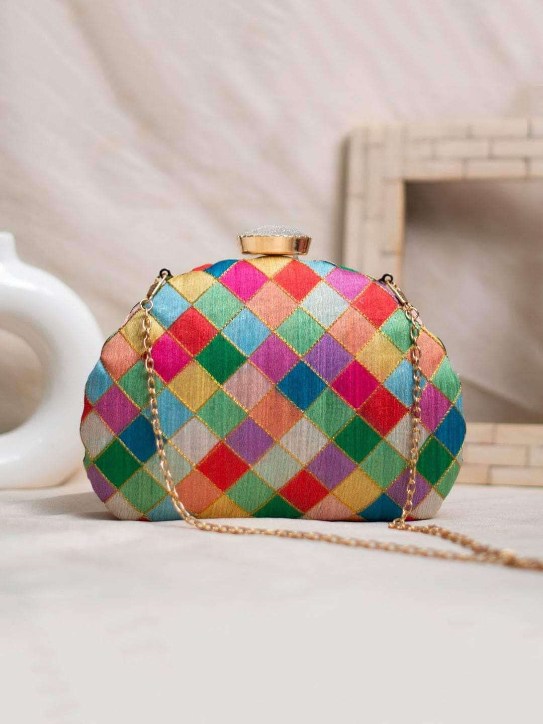 Ishhaara Fabric Clutches In D Shape Frame