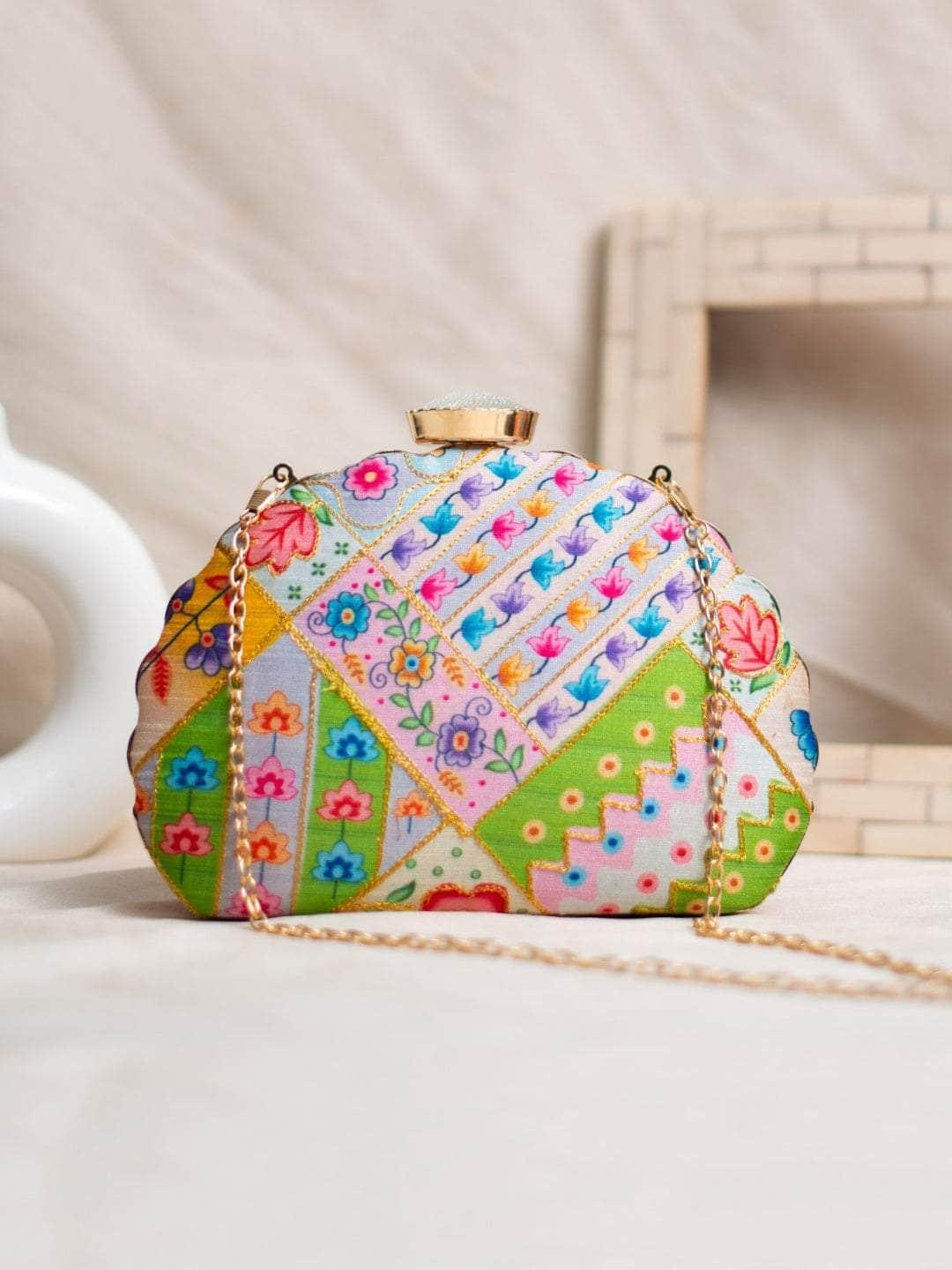 Ishhaara Fabric Clutches In D Shape Frame