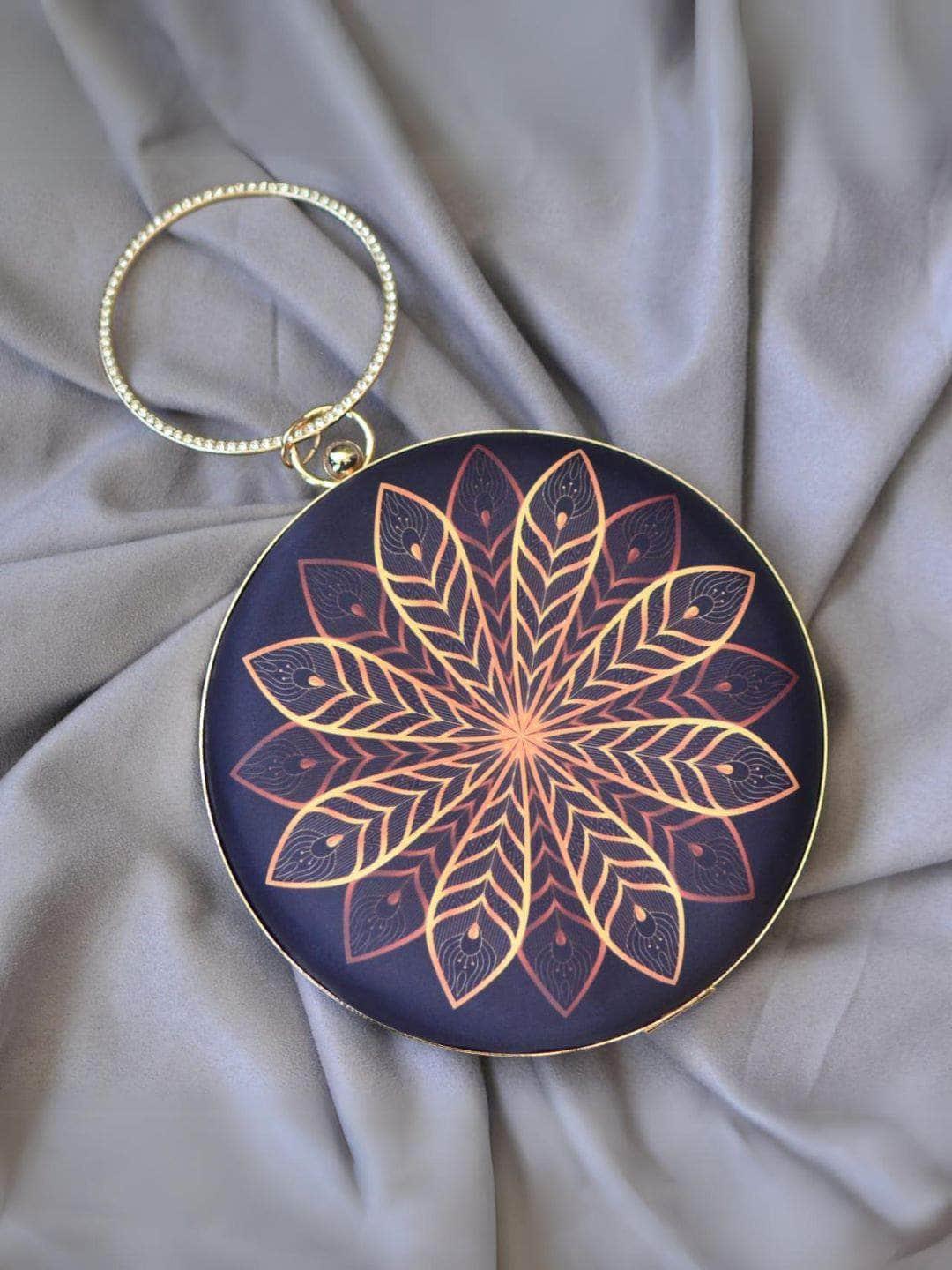 Ishhaara Feathered Black Round Clutch