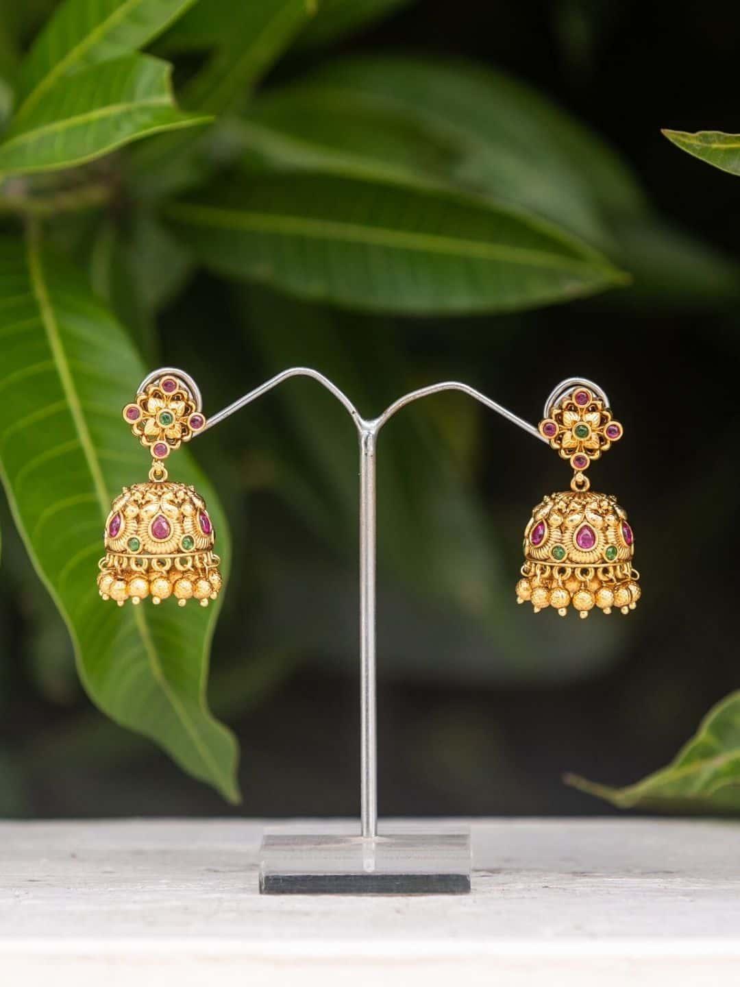 Ishhaara Floral Design Ruby Stone Jhumka