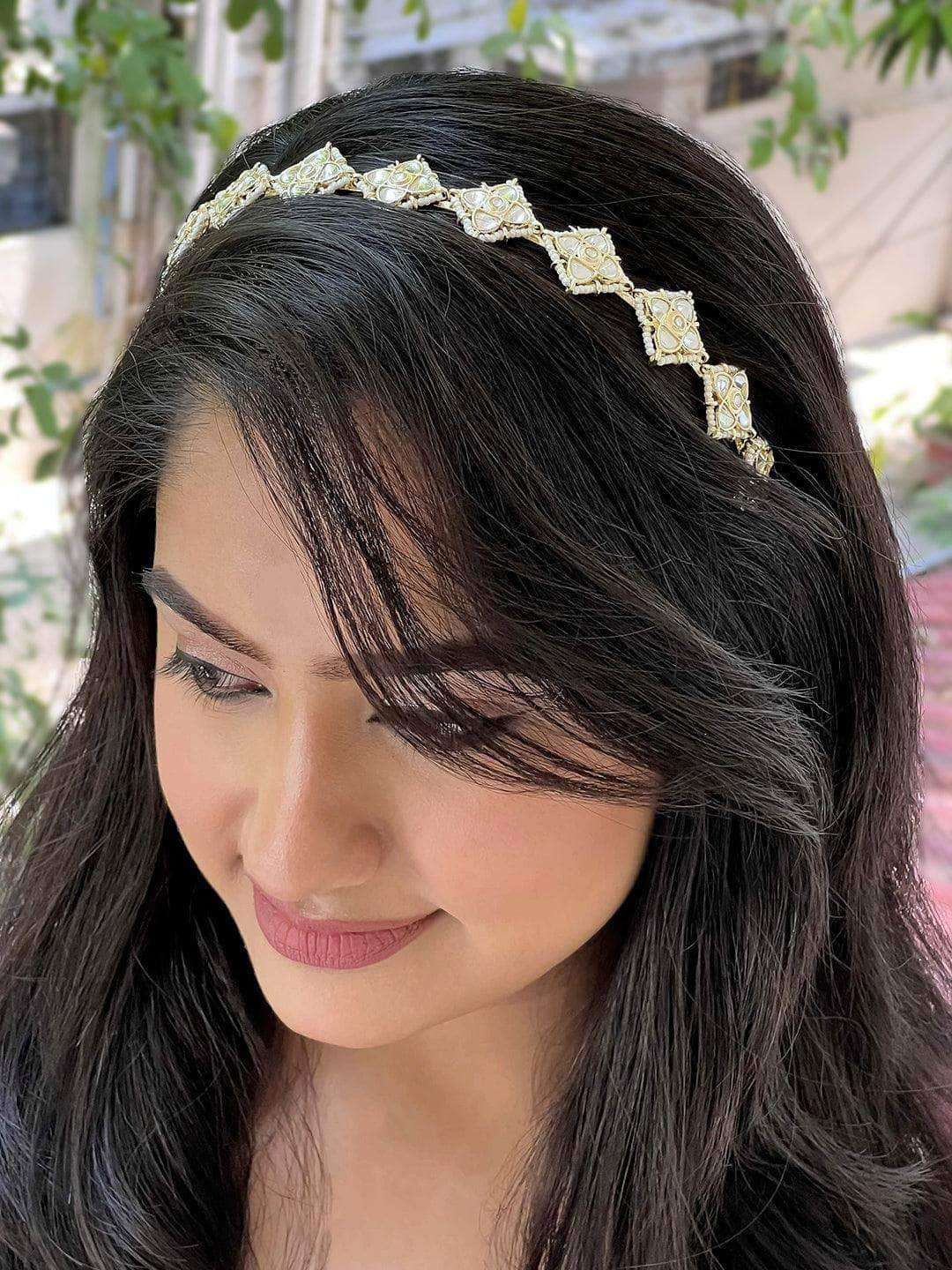 Ishhaara Floral Leaf Cut Kundan Hair Band